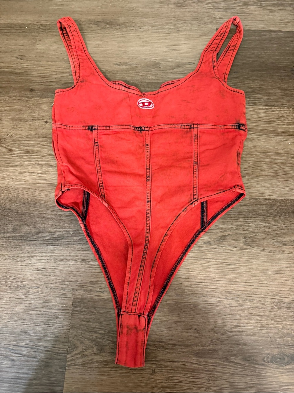 Diesel red washed denim bodysuit